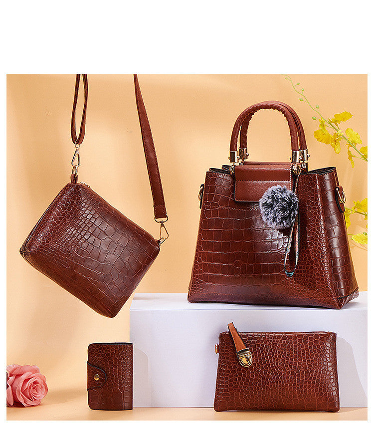 Crocodile Pattern 4-Piece Luxury Mother Tote & Shoulder Bag Set