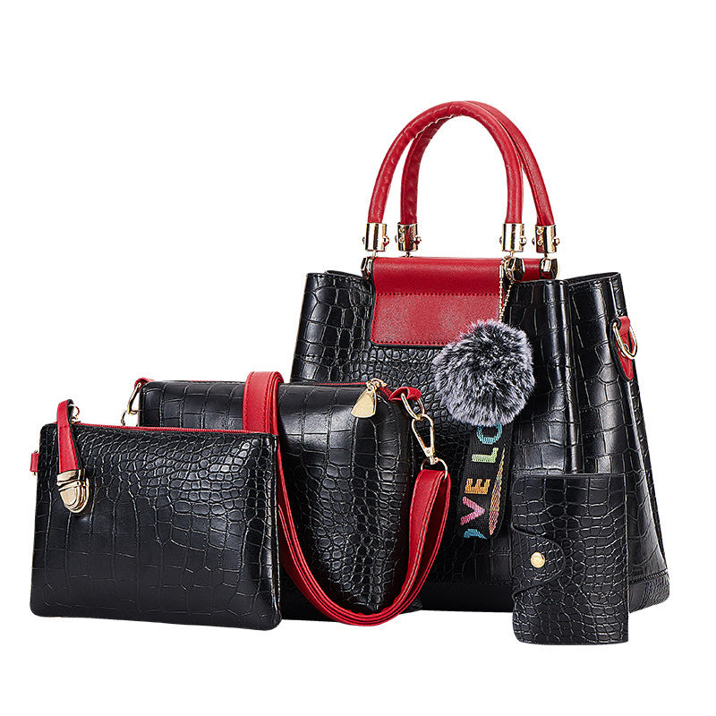 Crocodile Pattern 4-Piece Luxury Mother Tote & Shoulder Bag Set