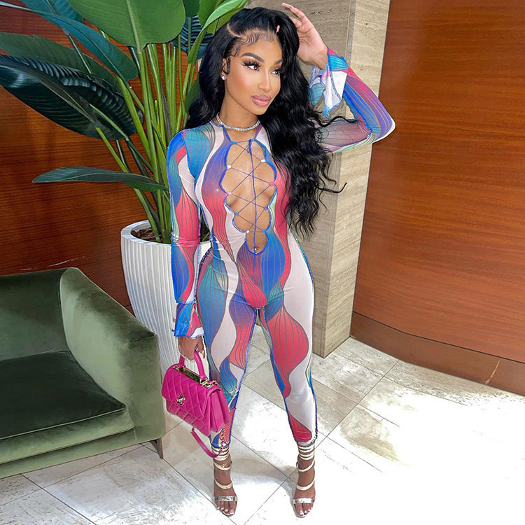 Vibrant Elegance Printed Long Sleeve Jumpsuit for Women