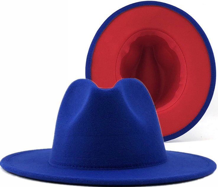 Two-Tone Wool Felt Fedora – Olive Green & Red Wide Brim Jazz Hat