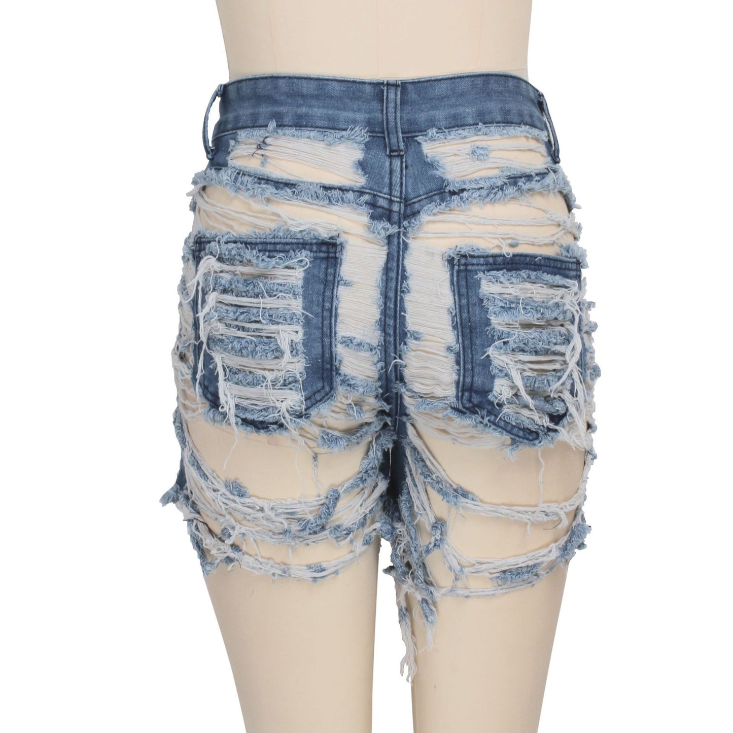 Washed Frayed Stretch Denim Shorts – Mid Waist Sexy Street Style