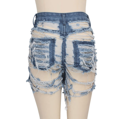 Washed Frayed Stretch Denim Shorts – Mid Waist Sexy Street Style