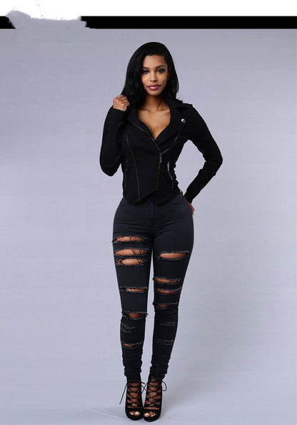 High Waist Ripped Skinny Jeans for Women – Distressed Stretch Denim Pants