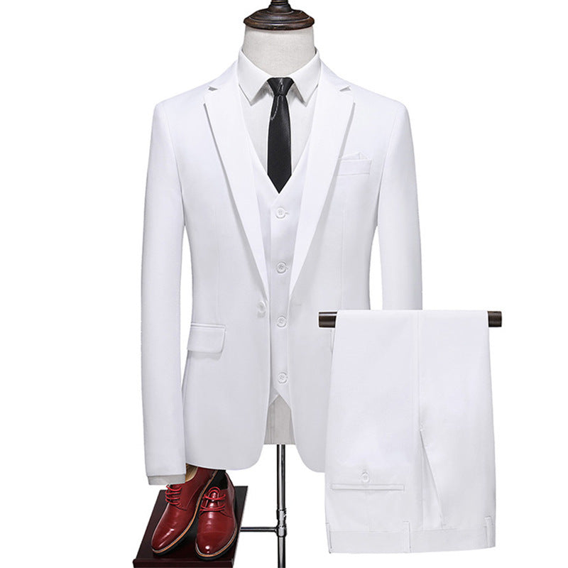Men's Three-Piece Solid Color Slim Fit Suit – Wedding, Banquet & Evening Wear