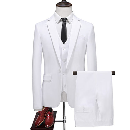 Men's Three-Piece Solid Color Slim Fit Suit – Wedding, Banquet & Evening Wear