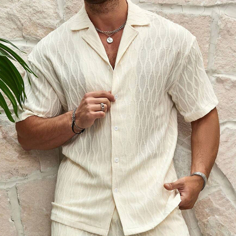 Men’s Summer Casual Two-Piece Set – Button-Up Shirt & Shorts Beach Outfit