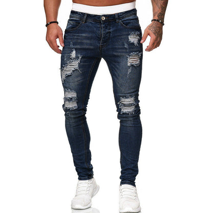 Men’s Ripped Skinny Fit Street Jeans – Distressed Wash Stretch Denim