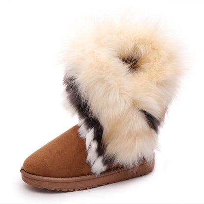 Women’s Faux Fox Fur Winter Snow Boots – Thick-Soled Non-Slip Fashion Boots