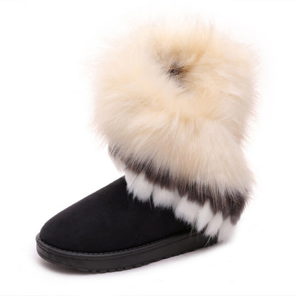 Women’s Faux Fox Fur Winter Snow Boots – Thick-Soled Non-Slip Fashion Boots