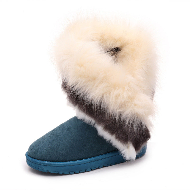 Women’s Faux Fox Fur Winter Snow Boots – Thick-Soled Non-Slip Fashion Boots