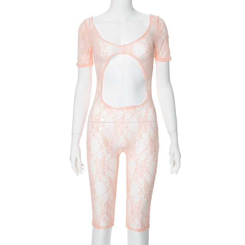 Women's Sexy Lace Stitch U-Neck Cropped Hollow Jumpsuit Shorts – Street Hipster Style