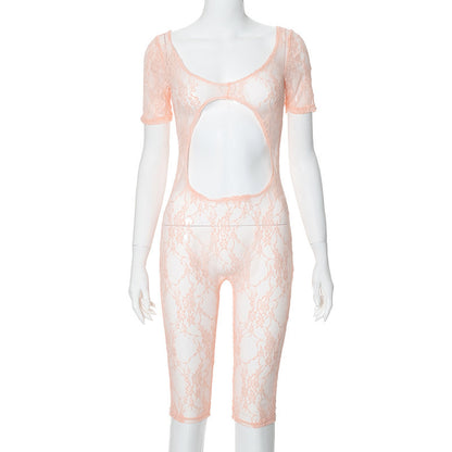 Women's Sexy Lace Stitch U-Neck Cropped Hollow Jumpsuit Shorts – Street Hipster Style