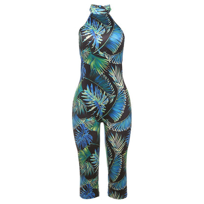 Sexy Sleeveless Halter Print Jumpsuit – Leopard, Floral & Tropical Bodycon Romper