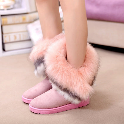 Women’s Faux Fox Fur Winter Snow Boots – Thick-Soled Non-Slip Fashion Boots