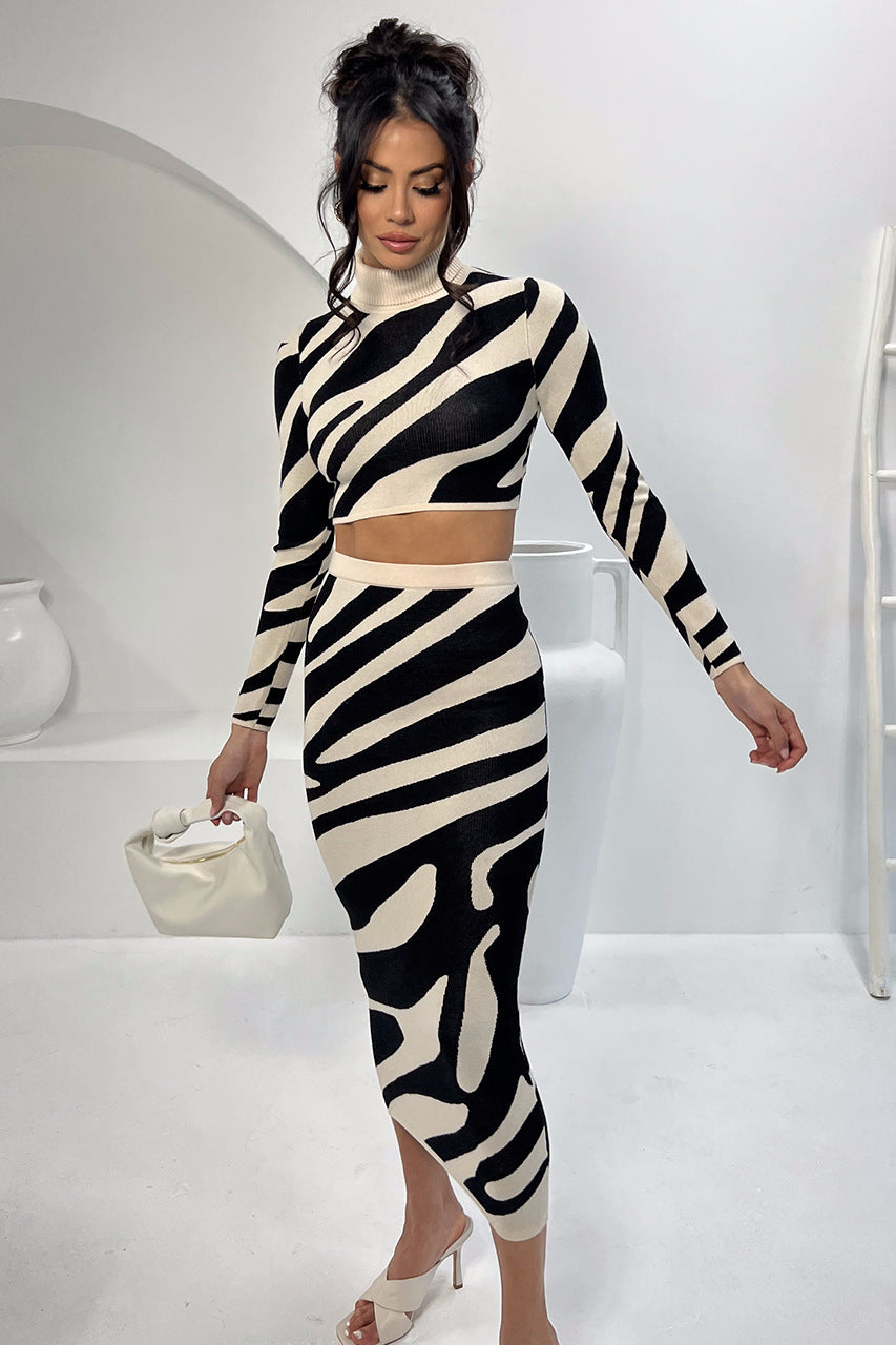 Top Striped Slim-fit Sheath Skirt Knitting Suit – Chic Zebra Vibes