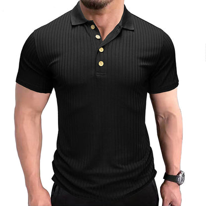 Men’s Solid Color Lapel Polo Shirt – Short Sleeve Loose Fit Cotton Blend T-Shirt