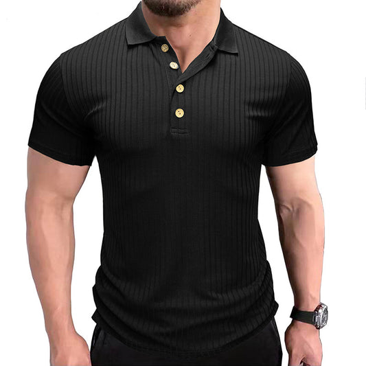Men’s Solid Color Lapel Polo Shirt – Short Sleeve Loose Fit Cotton Blend T-Shirt