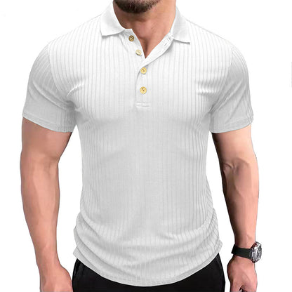 Men’s Solid Color Lapel Polo Shirt – Short Sleeve Loose Fit Cotton Blend T-Shirt