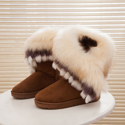 Women’s Faux Fox Fur Winter Snow Boots – Thick-Soled Non-Slip Fashion Boots
