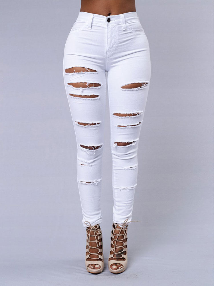 High Waist Ripped Skinny Jeans for Women – Distressed Stretch Denim Pants