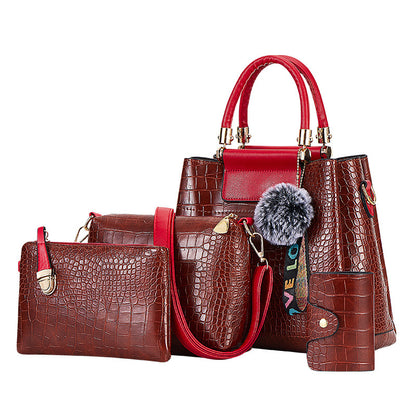 Crocodile Pattern 4-Piece Luxury Mother Tote & Shoulder Bag Set