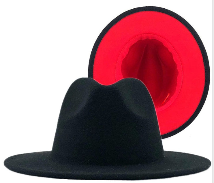 Two-Tone Wool Felt Fedora – Olive Green & Red Wide Brim Jazz Hat