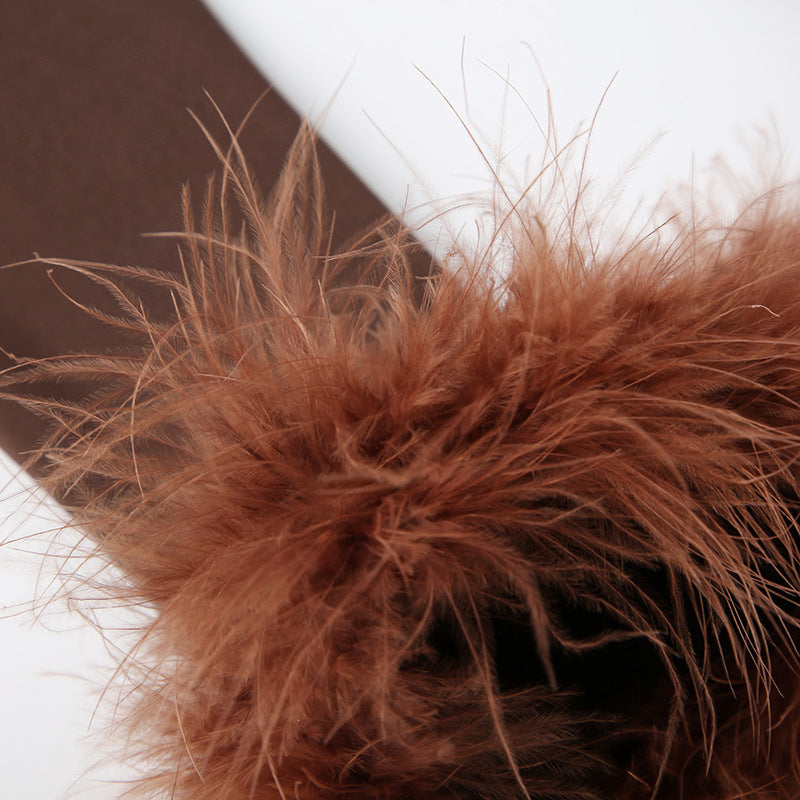 Glam Cutout Bodycon Mini Dress – Brown Long Sleeve Fur Cuff Ruffle Hem