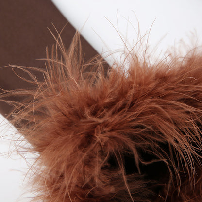 Glam Cutout Bodycon Mini Dress – Brown Long Sleeve Fur Cuff Ruffle Hem