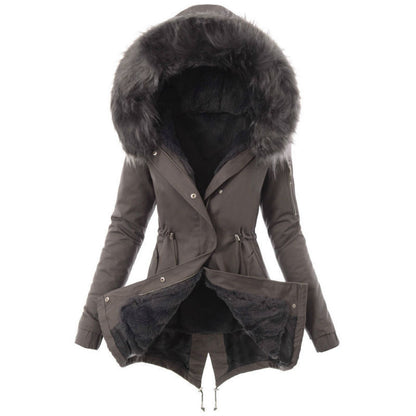Women’s Fur Collar Cotton Jacket – Hooded Winter Warm Coat
