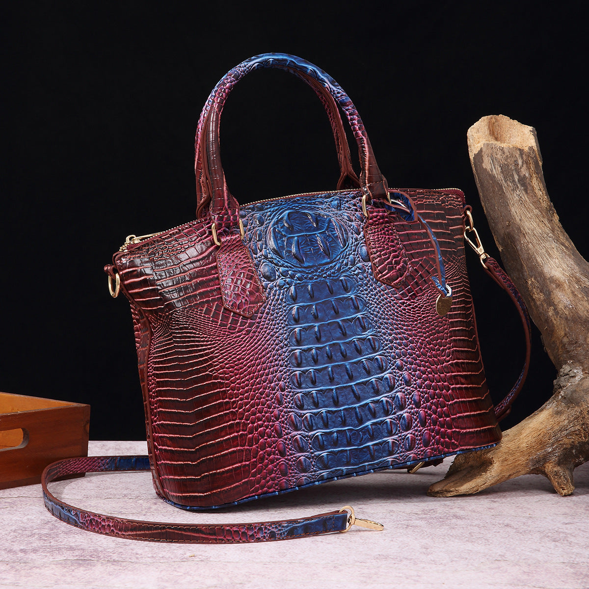 👜 Bold Luxe: Crocodile-Embossed Gradient Handbag with Convertible Strap