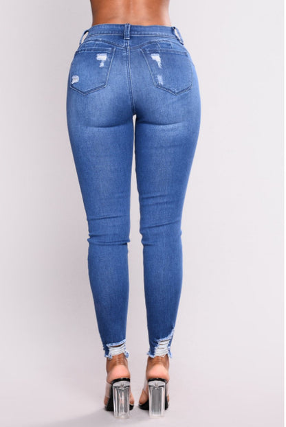 High-Waist Distressed Stretch Skinny Jeans – Slim Fit Pencil Pants