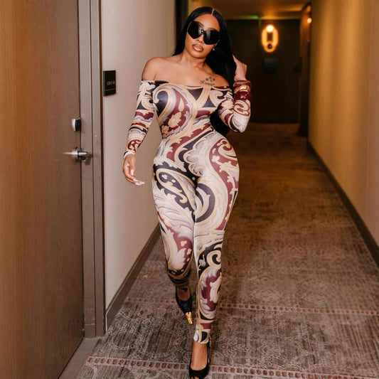 Baroque Desire Off-Shoulder Bodycon Lingerie Jumpsuit | High-Stretch Sculpting One-Piece
