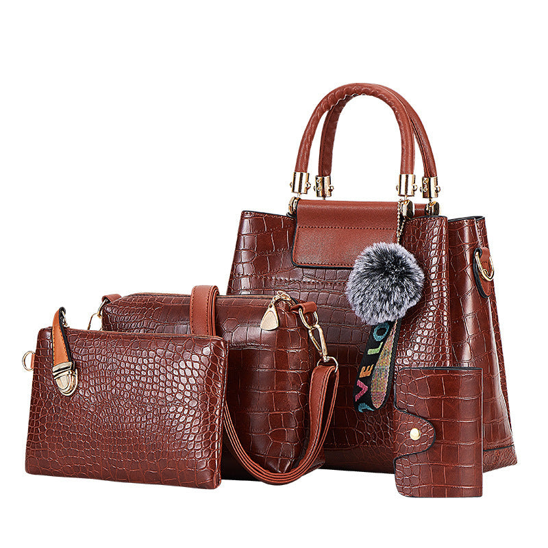 Crocodile Pattern 4-Piece Luxury Mother Tote & Shoulder Bag Set