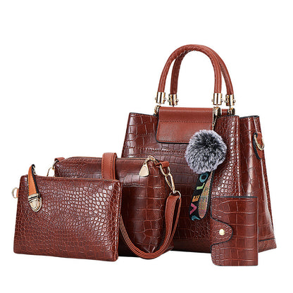 Crocodile Pattern 4-Piece Luxury Mother Tote & Shoulder Bag Set