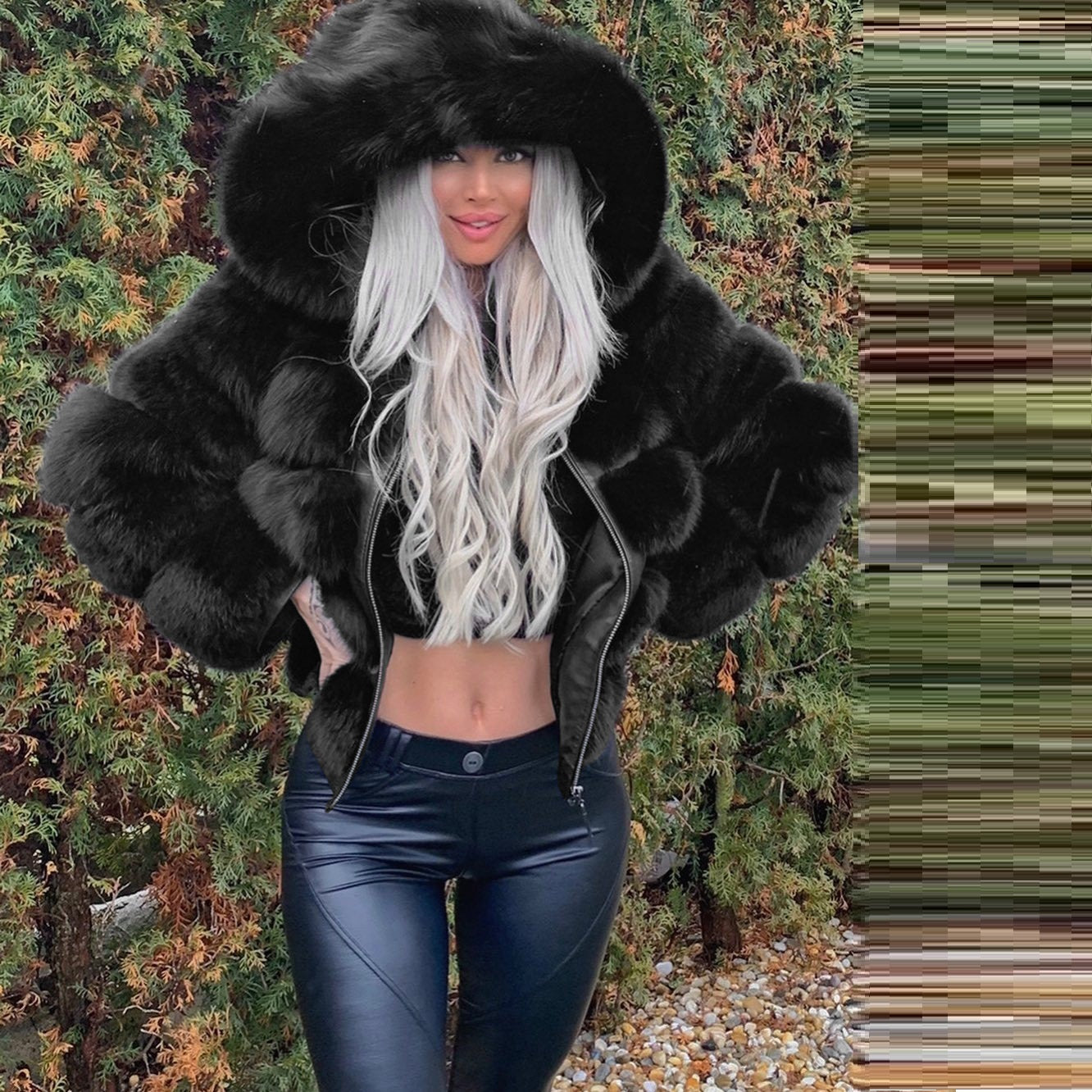 Luxury Faux Fur Hooded Jacket – Women’s Long Sleeve Winter Coat