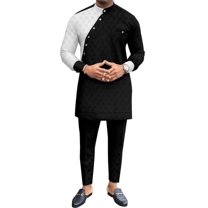 African Cotton Long Sleeve Leisure Suit – Traditional 2-Piece Shirt & Pants Set