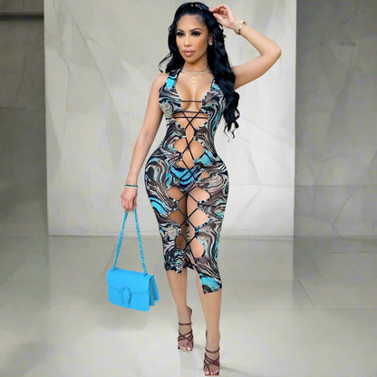 🔥 Women’s Sexy Mesh Cutout Bodycon Dress Set – Sheer Clubwear with Matching Bra & Panties