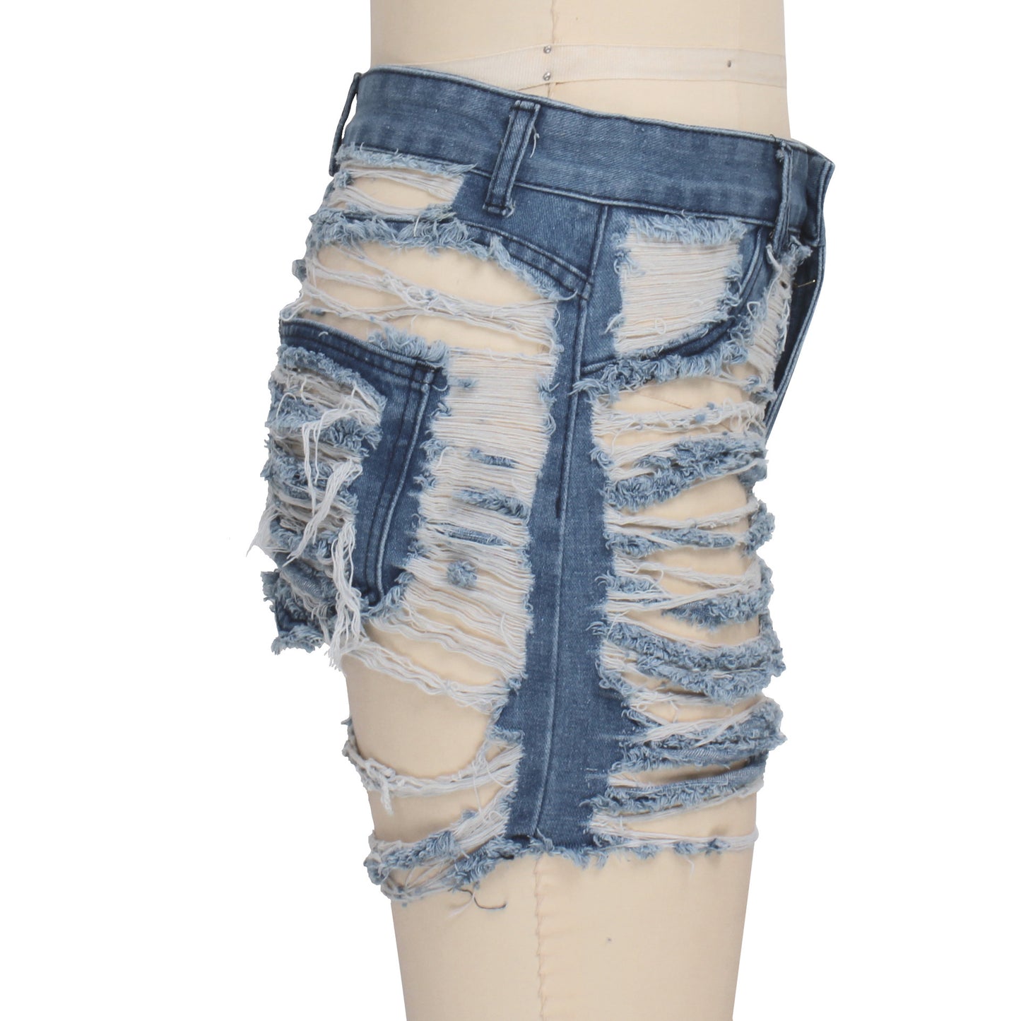 Washed Frayed Stretch Denim Shorts – Mid Waist Sexy Street Style