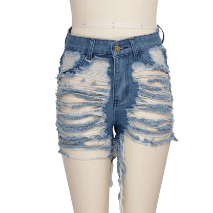 Washed Frayed Stretch Denim Shorts – Mid Waist Sexy Street Style