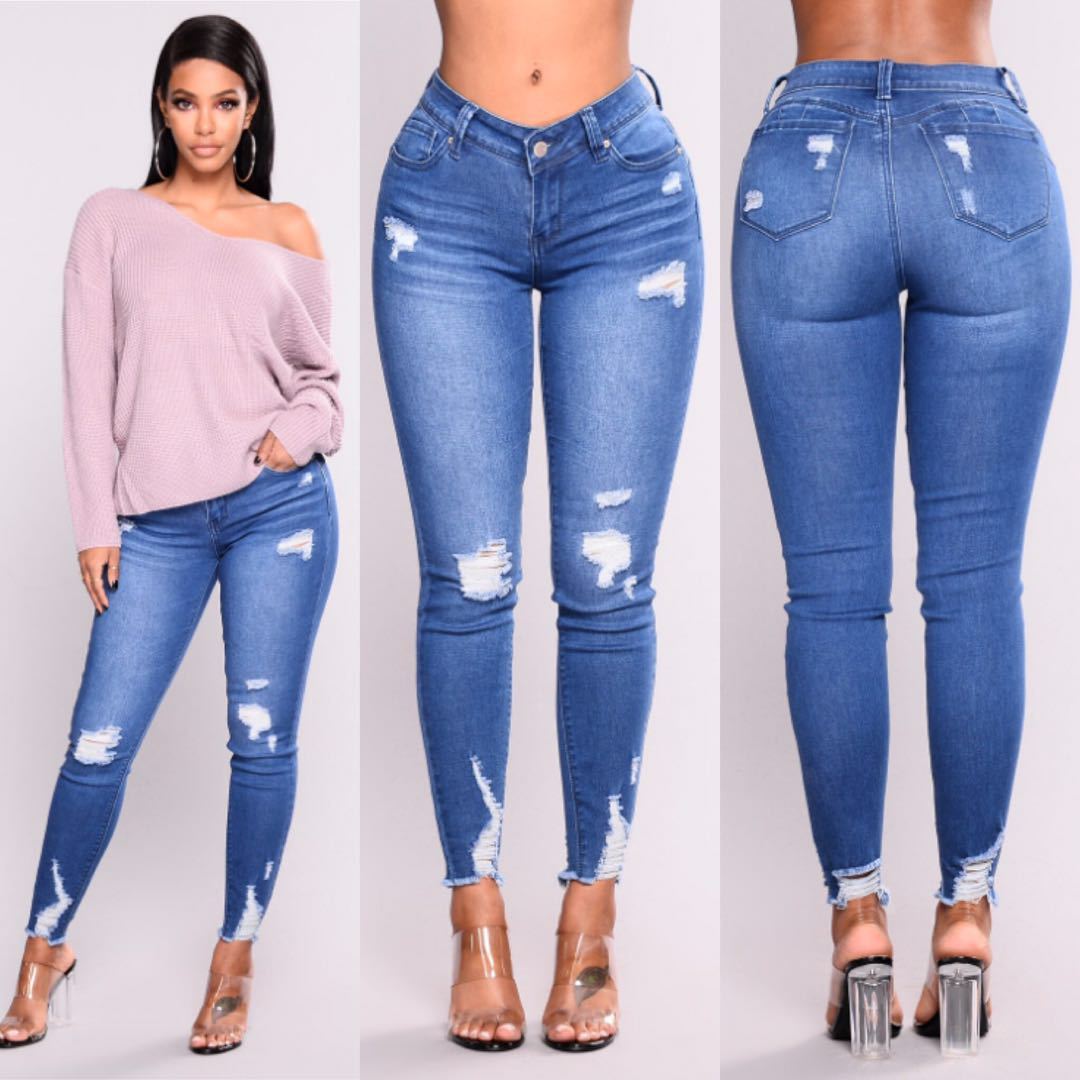 High-Waist Distressed Stretch Skinny Jeans – Slim Fit Pencil Pants