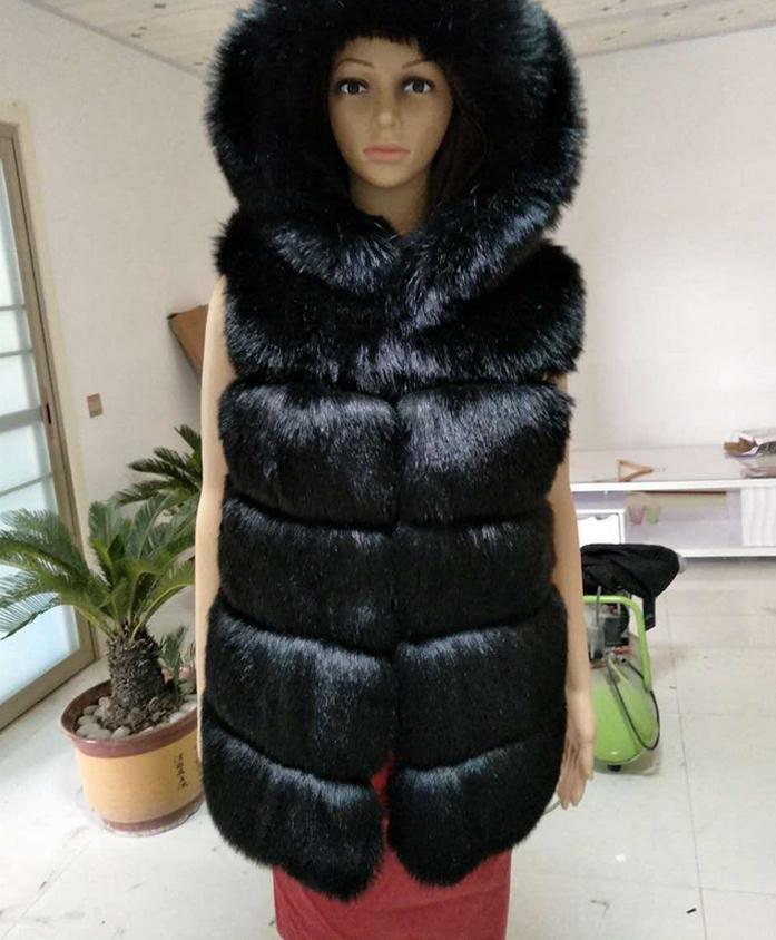 Hooded Faux Fox Fur Vest – Women’s Sleeveless Waistcoat Jacket