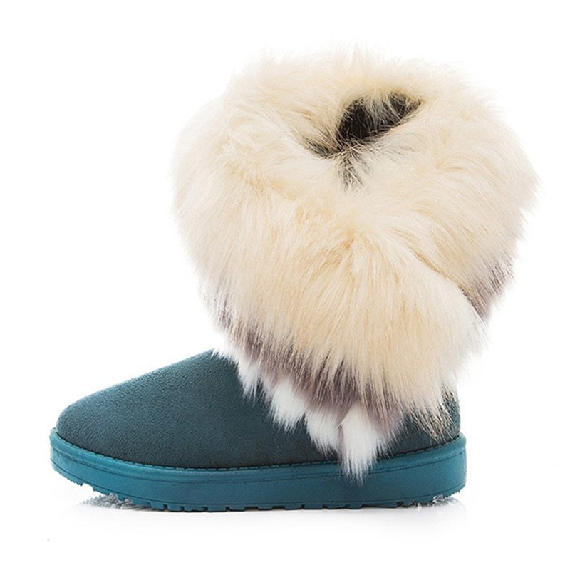 Women’s Faux Fox Fur Winter Snow Boots – Thick-Soled Non-Slip Fashion Boots