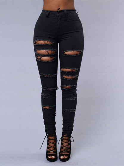 High Waist Ripped Skinny Jeans for Women – Distressed Stretch Denim Pants