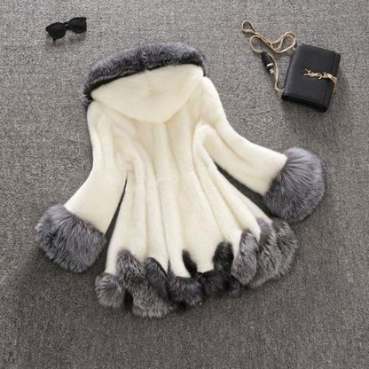 Luxury Faux Mink Fur Coat with Hood – Women’s Winter Plush Jacket