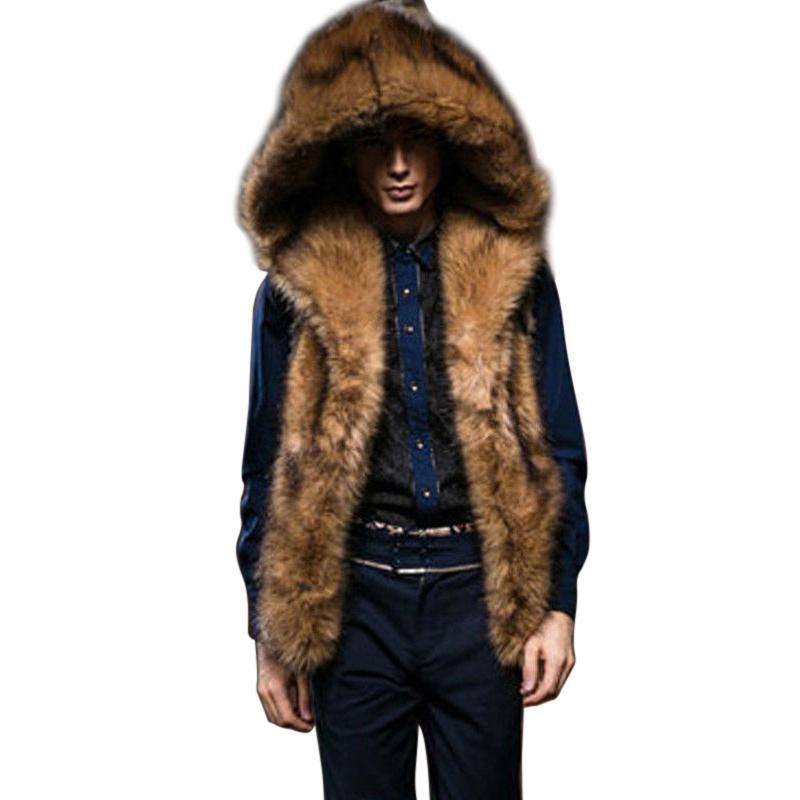 Luxury Hooded Faux Fur Vest for Men – Winter Warm Plush Outerwear
