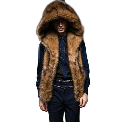 Luxury Hooded Faux Fur Vest for Men – Winter Warm Plush Outerwear