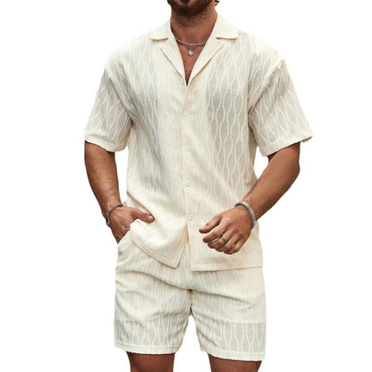Men’s Summer Casual Two-Piece Set – Button-Up Shirt & Shorts Beach Outfit