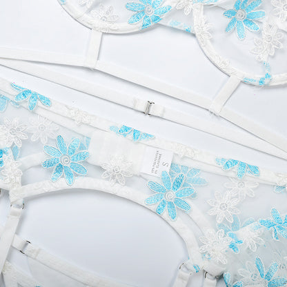 Heaven Sent Embroidered Lingerie Set – Floral Mesh Garter Fantasy
