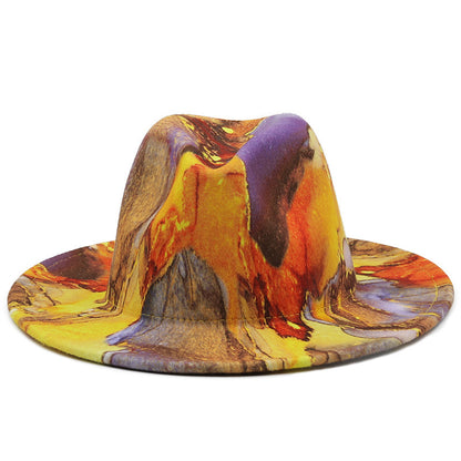 Unisex Digital Print Woolen Top Hat – Retro Conical Crown Fedora for Fashion & Travel (Multiple Colors)