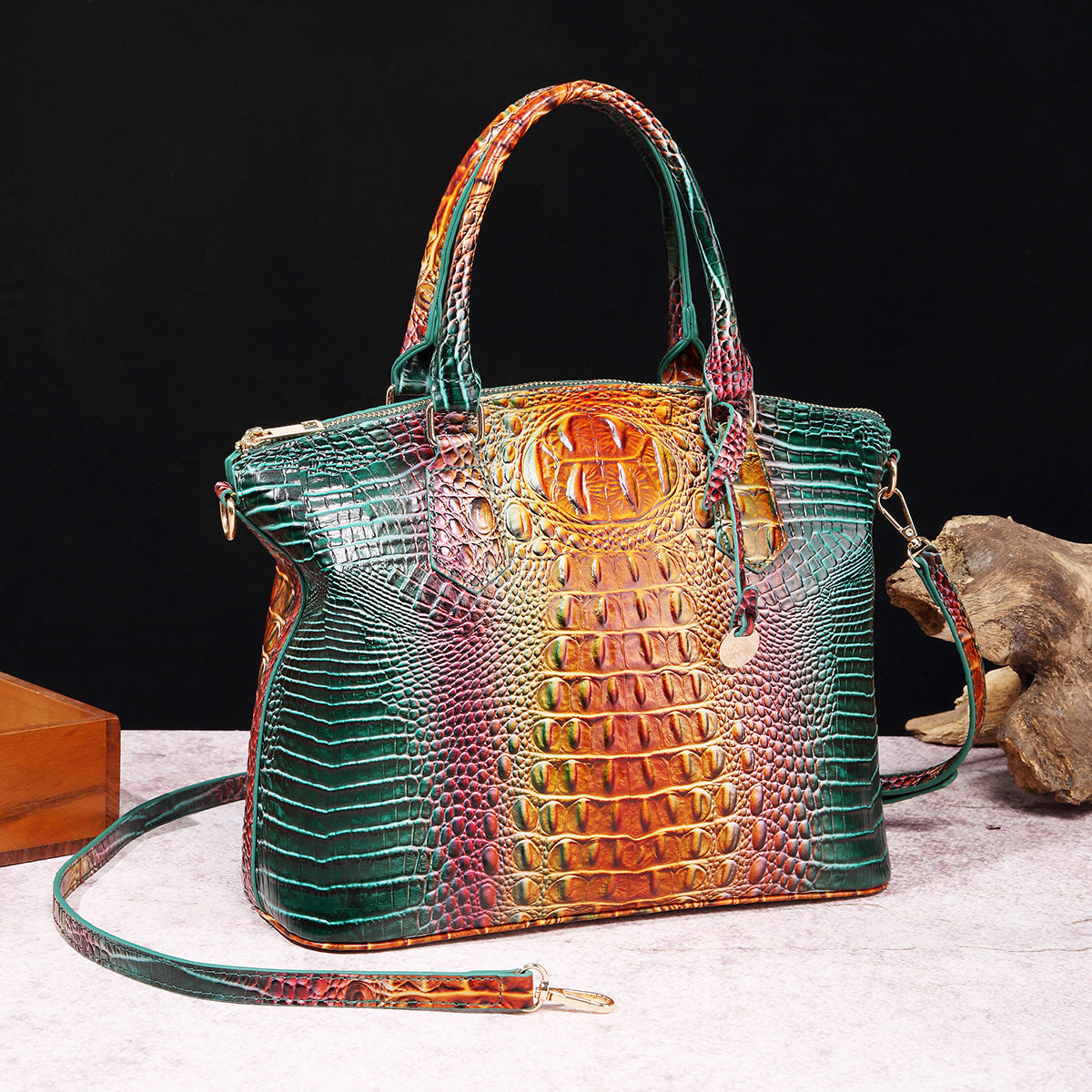 👜 Bold Luxe: Crocodile-Embossed Gradient Handbag with Convertible Strap
